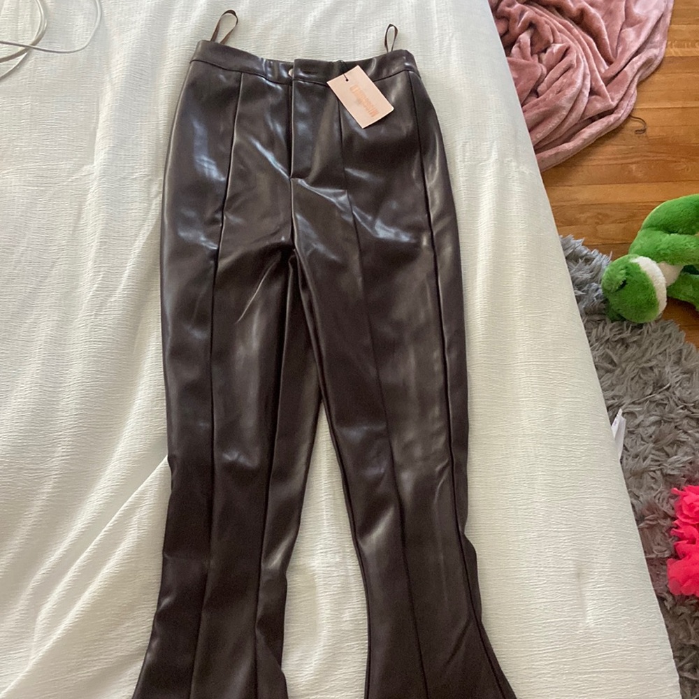 Miss guided brown leather flare pants